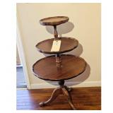 3-Tier Tiered Mahogany Dumbwaiter Tablew/ Scallope