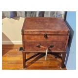 Vintage Leather Trunk Style End Table Nightstand w