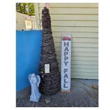 Rustic Fall Decor Lot: Grapevine Tree, Angel Statu
