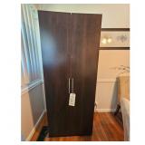 Dark Wood Tall Storage Cabinet with DVDs and Acces