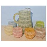 MCM Spiderweb Glass Pitcher and Tumbler Set with W