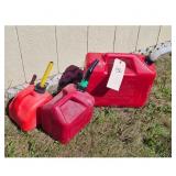 Lot of 3 Red Plastic Gas Cans with Spouts