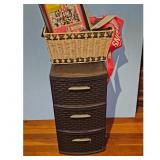 Plastic 3-Drawer Weave Tower with Woven Basket & C