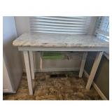 White Console Table with Marble Type Top and Wire