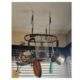 Vintage Oval Pot Rack with Hanging Cookware