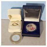 Gold Type Ring and Collectible .999 Silver Coins L