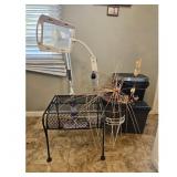 Magnifying Lamp/ Black WI Ottoman/plant stand
