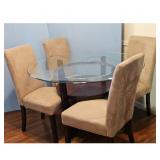 Glass Top Dining Table with 4 Upholstered Chairs