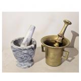 Marble and Brass Mortar and Pestle Set