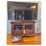 Wooden TV Stand with Soundbar, TV, and DVD Collect
