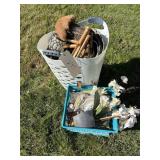 CLOTHES BASKET WITH WIND CHIME, FAKE FLOWERS,
