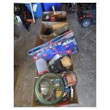 5-BOXES OF MISC. GARAGE ITEMSHEAT LAMP. BATTERY