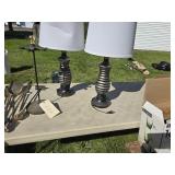 PAIR OF ELECT. LAMPS, FIREPLACE TOOLS, SMALL LAMP