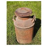 Vintage Rusted Metal Milk Can with Lid and Handles