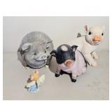Set of 3 Pig Figurines - Large Gray, Small Black &