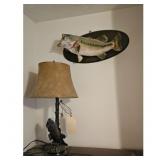 Bass Fish Lamp & Decorative Wall Mirror with Hook