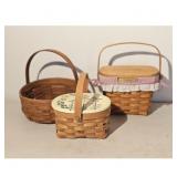 Longaberger Baskets Set of 3 with Lids & Fabric