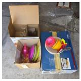 ROASTER, MISC. GLASSES, PLASTIC PICNIC DISHES