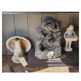Garden Decor Lot: Rock Waterfall Fountain & Cherub