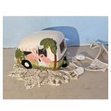 Vintage Ceramic Camper Trailer Lamp with Flamingos