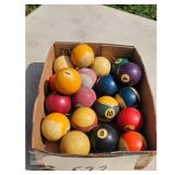 Set of 16+ Vintage Pool Balls and Rack