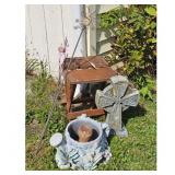 Garden Decor Lot: Celtic Cross, Watering Can Plant