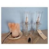 Pair of Crystal Glass Hurricane Lamps & Angel Shap