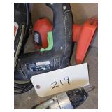 BOX WITH MISC. BATTERY TOOLS-MISSING BATTERIES