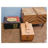 Vintage American Fishing Tackle Box & Wooden Sewin