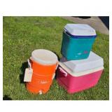 Lot of 3 Igloo Coolers - Orange Water Cooler, Teal