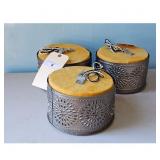 Set of 3 Vintage Tin Punched Shade Lantern Light F