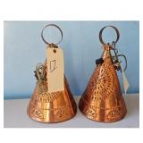 Vintage Copper Tin Pierced Hanging Lamps Set of 2