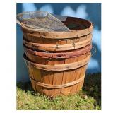 Set of 4 Vintage Wooden Bushel Baskets with Metal