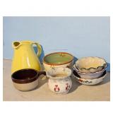 Yellow USA Ceramic Pitcher and Pottery Bowls Lot