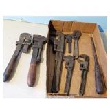 Lot of 8 Vintage Pipe Wrenches and Adjustable Wren