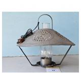 Vintage Tin Punch Lantern Style Electric Lamp