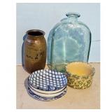 Vintage Pottery Vase, Stoneware Bowl, and Decorati