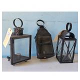Lot of 3 Vintage Black Metal Lanterns with Glass P
