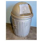 Vintage Galvanized Metal Trash Can with Dome Lid