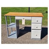Vintage Wooden Desk with Drawers and Shelving