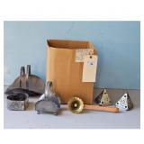 Vintage Metal Hearth Baskets, Candlestick Holder &