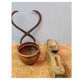 Copper Pot, Ice Tongs, and Wooden Plane Tool Set
