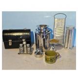 Kitchenware Lot: Lunchbox, Grater, Milk Can, Mold