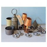 Lot of 4 Vintage Tin Candle Holders & 2 Punched Ti
