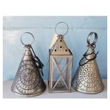 Set of 3 Metal Tin Pierced Lanterns