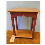 Red and Natural Wood Accent Table with Shelf