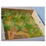 Vintage Uranium Glass Dessert Bowls & Juicer Set