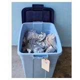 Blue Tote of Assorted Metal Items: Pierced Tin