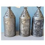 3 Vintage Tin Punch Lanterns w/Figural Designs