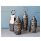 Set of 4 Vintage Tin Punched Lanterns